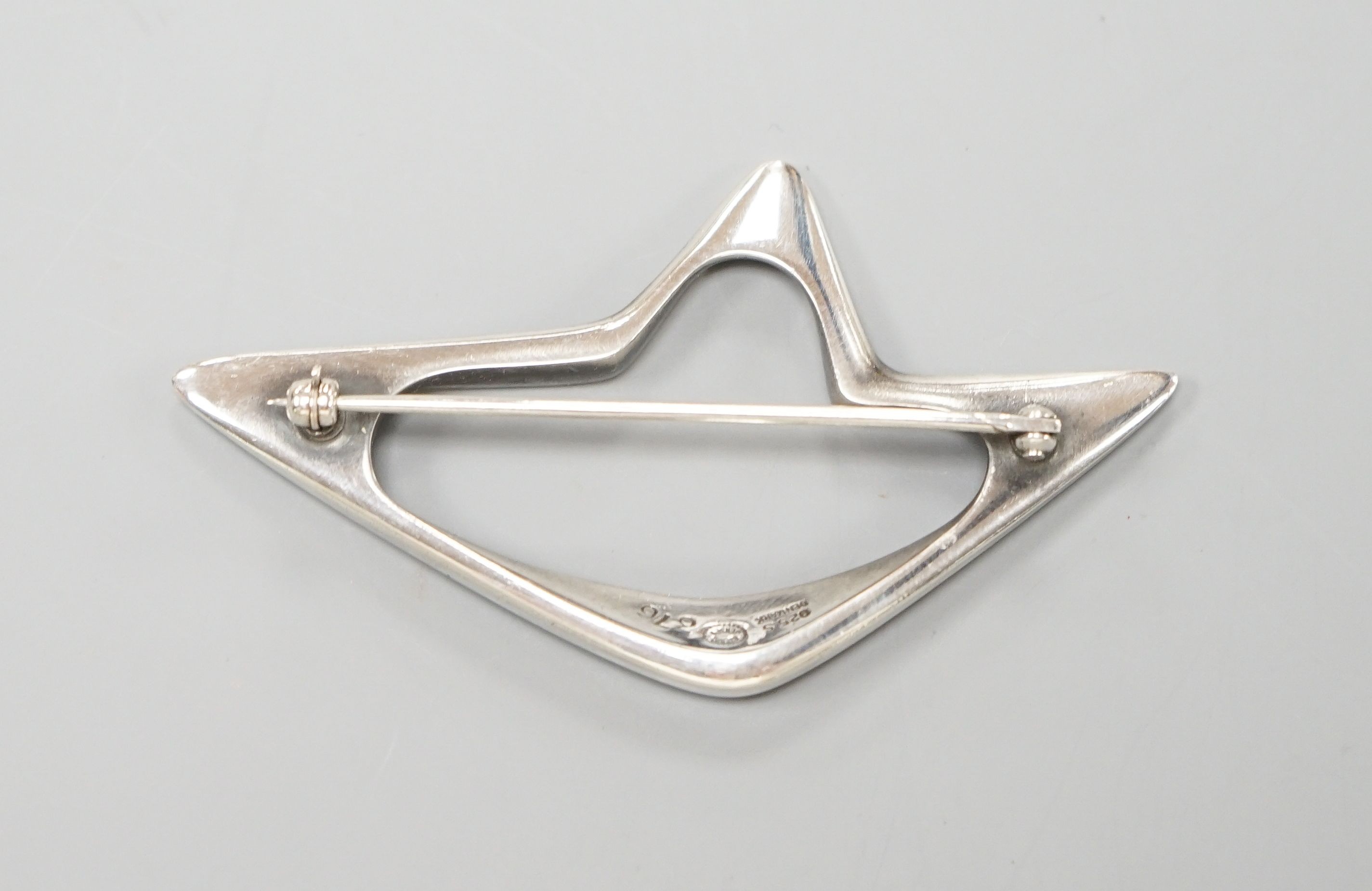 A Georg Jensen sterling abstract brooch, no. 376, 69mm.